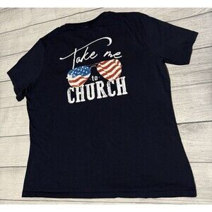 Eric Church T Shirt Womens XL Blue V Neck Short Sleeve Take Me To Flag Concert